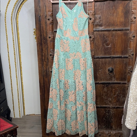 DRESS THE POPULATION Melina Tiered Skirt Maxi Dress in SEAFOAM MULTI sz M $268 - Picture 2 of 13
